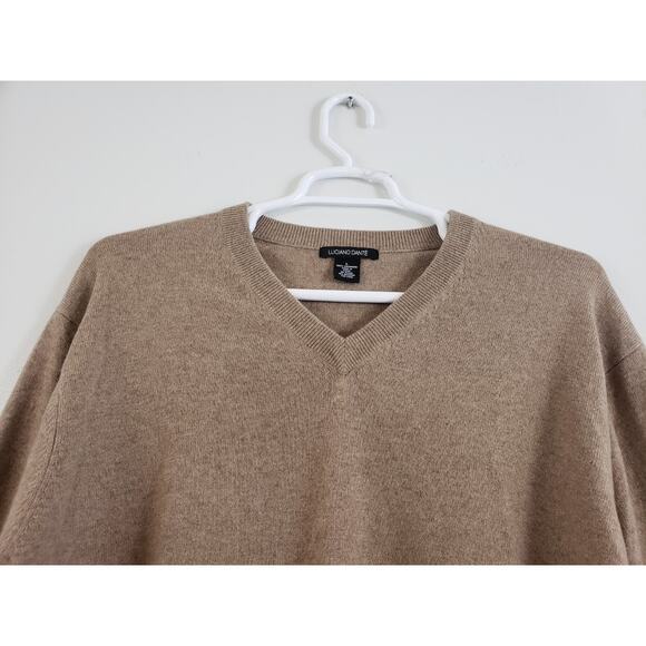 (9) Luciano Dante Sweater Mens Size L Cashmere V-Neck Beige Grandpacore - Picture 2 of 7